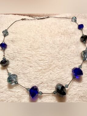 Vintage 70s Blue Faceted Crystal Bead Necklace - Women Jewelry